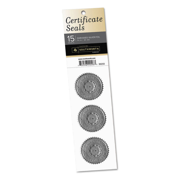 Southworth Certificate Seals, 1.75" dia, Silver, 3/Sheet, 5 Sheets/Pack