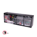 deflecto Tilt Bin Interlocking Multi-Bin Storage Organizer, 4 Sections, 23.63" x 6.63" x 8.13", Black/Clear