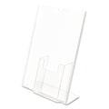 deflecto Superior Image Slanted Sign Holder with Front Pocket, 9w x 4.5d x 10.75h, Clear