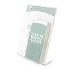deflecto Superior Image Slanted Sign Holder with Front Pocket, 9w x 4.5d x 10.75h, Clear