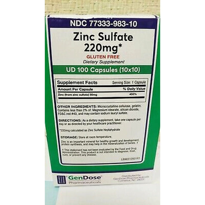 GenDose Pharmaceuticals Pharma Zinc Sulfate 220mg Capsules 100ct by Pasteur Pharmacy