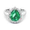 3.33 Ct Pear Green Zambian Emerald and White Diamond Prong 14k Gold Halo Statement Ring