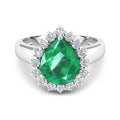 3.33 Ct Pear Green Zambian Emerald and White Diamond Prong 14k Gold Halo Statement Ring by Fine Color Jewels