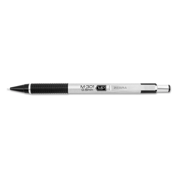 Zebra M-301 Mechanical Pencil, 0.5 mm, HB (#2.5), Black Lead, Steel/Black Accents Barrel, Dozen