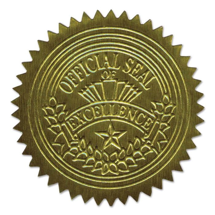 Geographics Self-Adhesive Embossed Seals, 2" dia, Gold, 20/Sheet, 5 Sheets/Pack