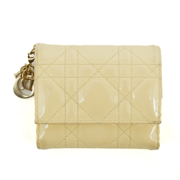 Christian Dior Cream Lady Dior Cannage Patent Leather Compact Wallet #2656 by Bolt Boutique