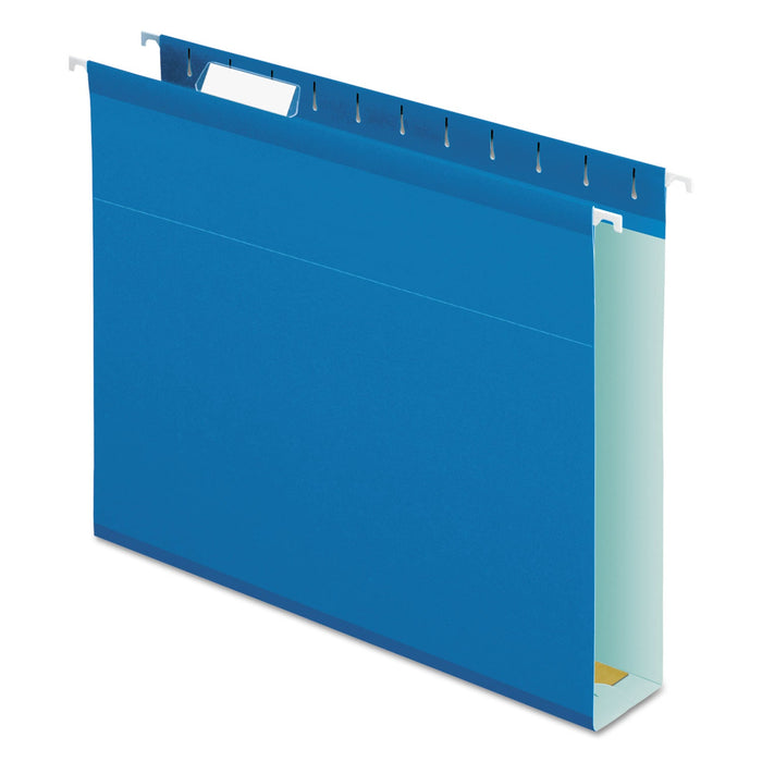 Pendaflex Extra Capacity Reinforced Hanging File Folders with Box Bottom, 2" Capacity, Letter Size, 1/5-Cut Tabs, Blue, 25/Box