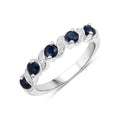 0.64 Ct Round Blue Sapphire and White Topaz Prong Silver Five Stone Ring by Fine Color Jewels