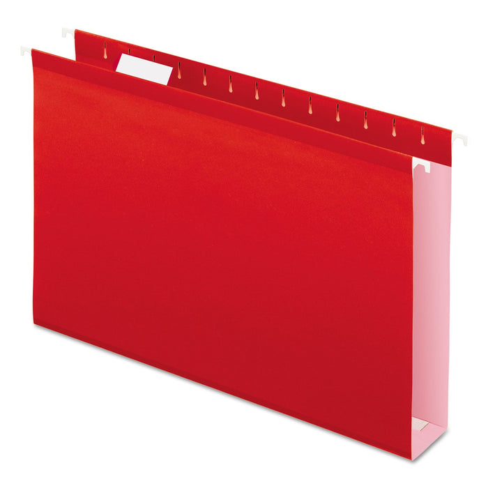 Pendaflex Extra Capacity Reinforced Hanging File Folders with Box Bottom, 2" Capacity, Legal Size, 1/5-Cut Tabs, Red, 25/Box