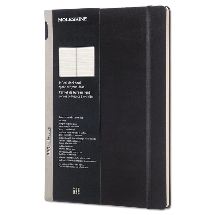 Moleskine Professional Notebook, Hardcover, 1 Subject, Medium/College Rule, Black Cover, 11 x 8.5, 176 Sheets