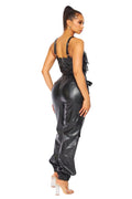 Vegan Leather Cargo Pocket Jogger Jumpsuit by The House of Stylez