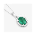 Genuine 10K Zambian Emerald and Diamond Pendant Halo by Fine Color Jewels