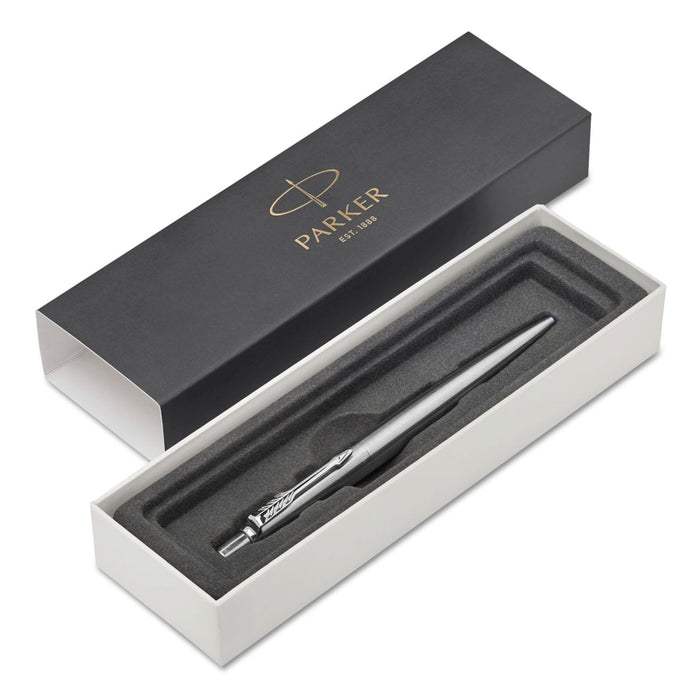Parker Jotter Ballpoint Pen, Retractable, Fine 0.5 mm, Blue Ink, Stainless Steel Barrel