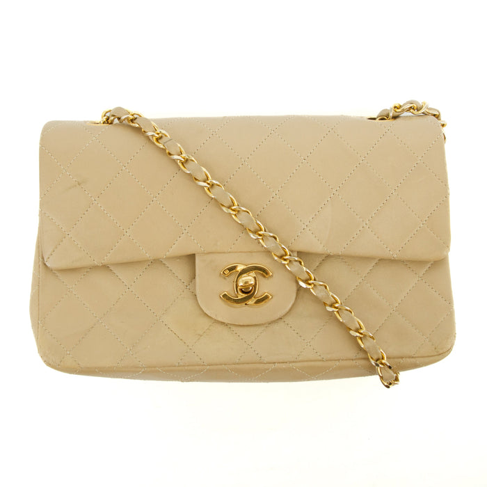 Chanel Lambskin Double Flap 23 Beige 24k Gold Turn Lock Shoulder Bag #2672 by Bolt Boutique