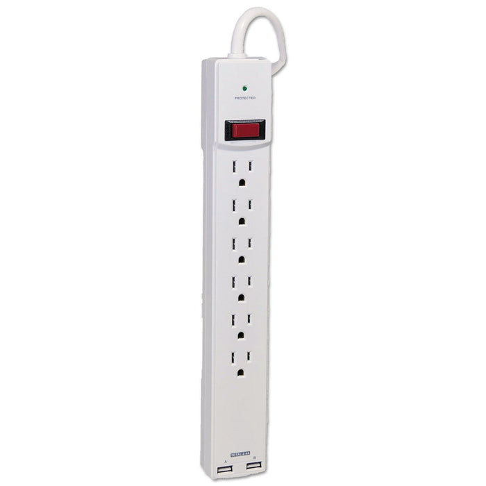Innovera Surge Protector, 6 AC Outlets/2 USB Ports, 6 ft Cord, 1,080 J, White