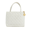 Chanel Caviar Skin Reprint Medallion Tote Bag White 2 Series #2678 by Bolt Boutique