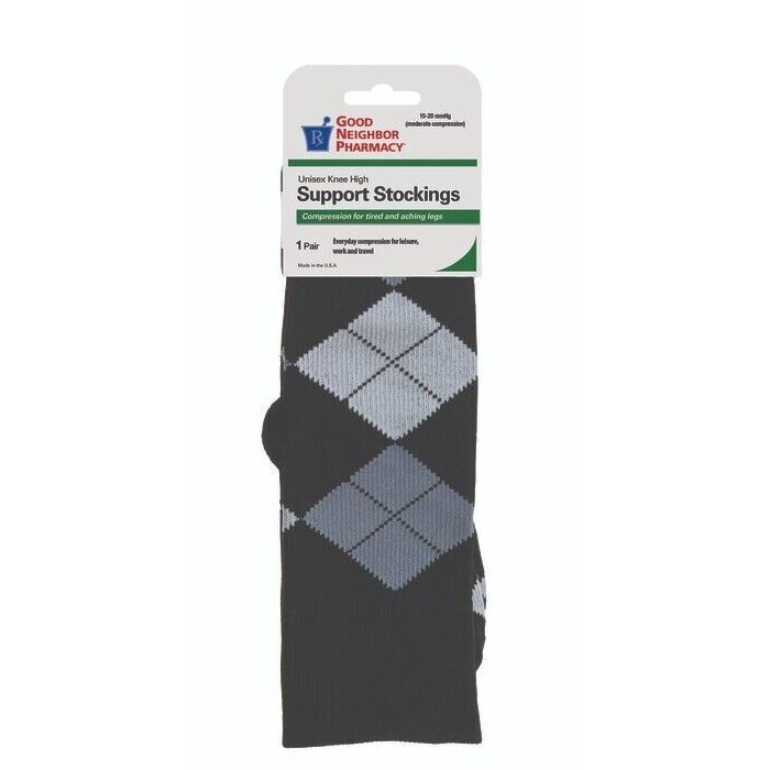 GNP Support Socks 15-20mmHg Compression Unisex Knee High Gray Argyle - Small by Pasteur Pharmacy