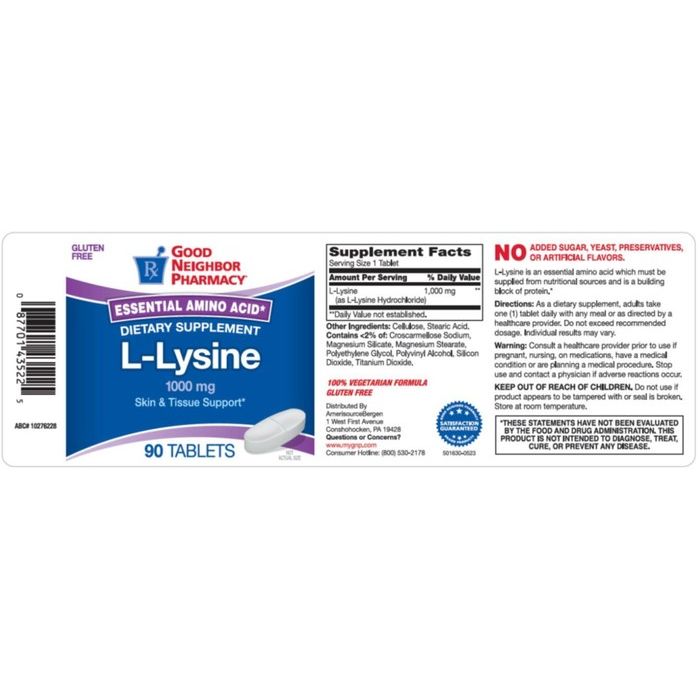 Good Neighbor Pharmacy L-Lysine 1000mg Tablets 90ct by Pasteur Pharmacy