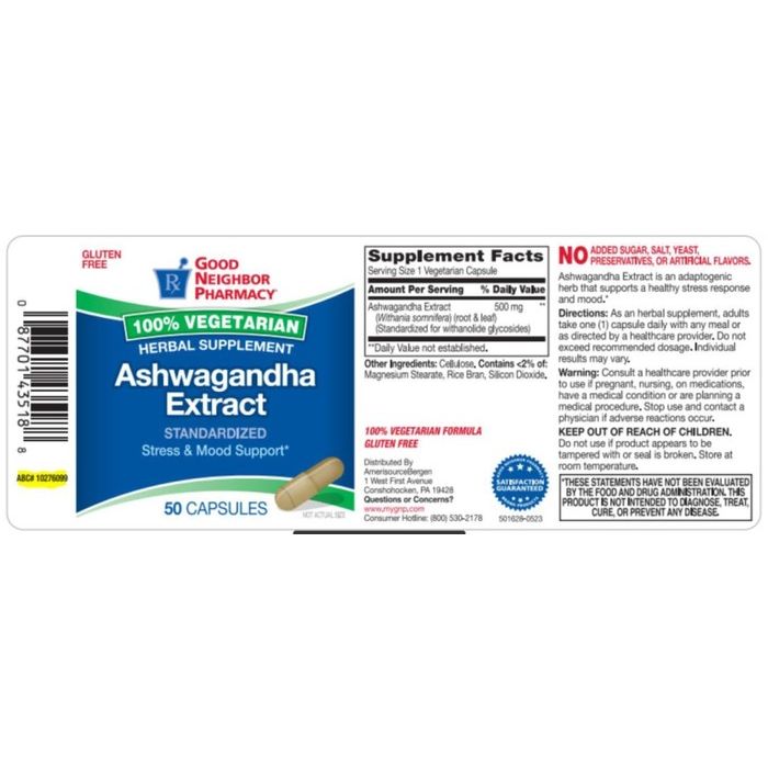 Good Neighbor Pharmacy Ashwagandha Extract 500mg Capsules 50ct by Pasteur Pharmacy