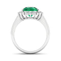 3.33 Ct Pear Green Zambian Emerald and White Diamond Prong 14k Gold Halo Statement Ring by Fine Color Jewels