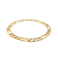 7.0mm 14K Yellow Two Tone Solid Pave Figaro Bracelet by Bids.com