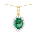 Genuine 10K Zambian Emerald and Diamond Pendant Halo by Fine Color Jewels