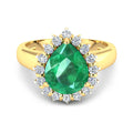 3.33 Ct Pear Green Zambian Emerald and White Diamond Prong 14k Gold Halo Statement Ring by Fine Color Jewels