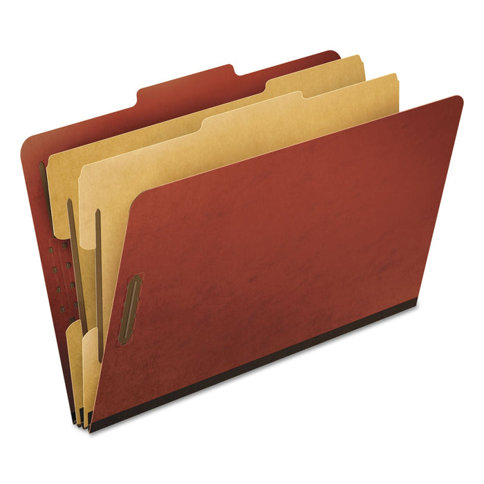 Pendaflex Four-, Six-, and Eight-Section Pressboard Classification Folders, 2 Dividers, Embedded Fasteners, Legal Size, Red, 10/Box