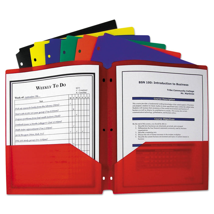 C-Line Two-Pocket Heavyweight Poly Portfolio Folder, 3-Hole Punch, 11 x 8.5, Assorted