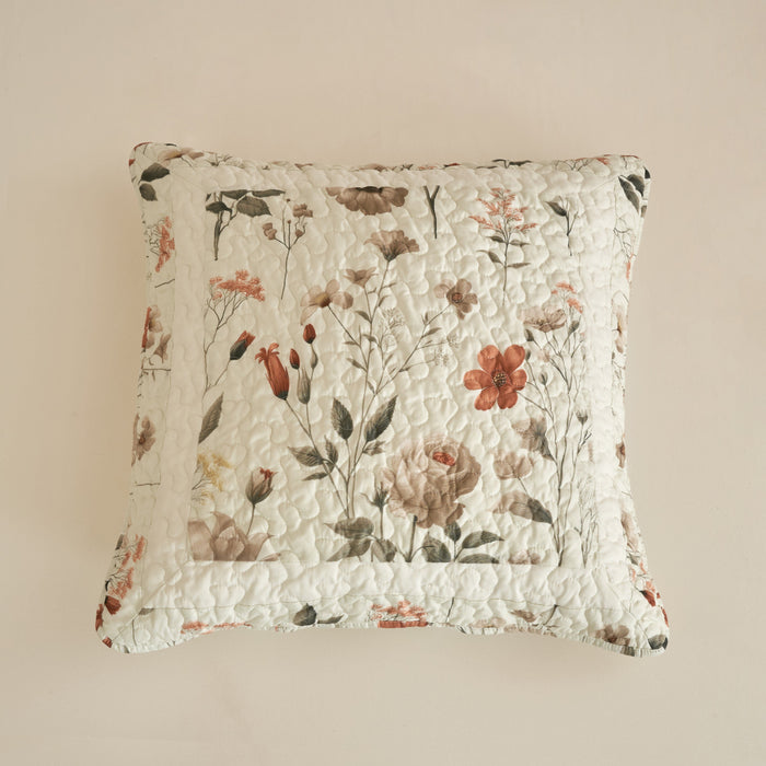 Enchanted Meadow Throw Pillow Euro Cover - Zippered Floral Design in Beige, Rose, and Soft Green, Premium Soft Microfiber, Euro Sham in 26x26 Inches (26" x 26" 1 Piece) by DaDalogy Bedding Collection