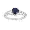 1.03 Ct Round Blue Sapphire & Diamond Prong 10k Gold Bridge Engagement Ring