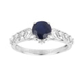 1.03 Ct Round Blue Sapphire & Diamond Prong 10k Gold Bridge Engagement Ring by Fine Color Jewels