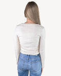 Ribbed V Neck Long Sleeve Top - Apricot by Boutique 23