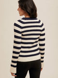Round Neck Rib Bell Sleeve Pullover - Navy by Boutique 23