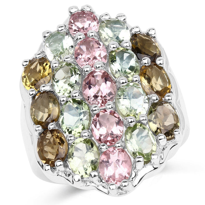 6.74 Carat Genuine Brown Tourmaline, Pink Tourmaline & Green Tourmaline .925 Sterling Silver Ring by Bids.com