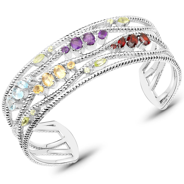 4.82 Carat Genuine Multi Stones .925 Sterling Silver Cuff Bangle by Bids.com