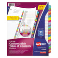 Avery Customizable TOC Ready Index Multicolor Tab Dividers, 31-Tab, 1 to 31, 11 x 8.5, White, Contemporary Color Tabs, 1 Set