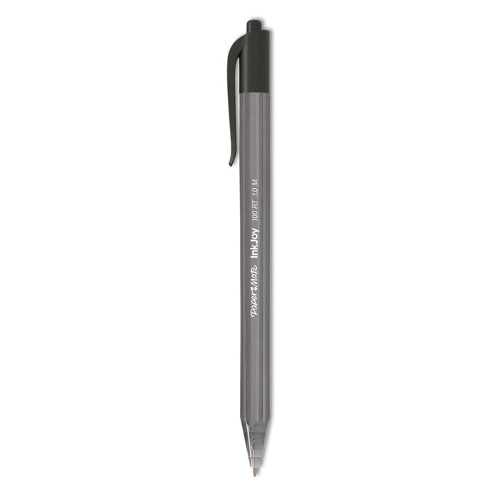 Paper Mate InkJoy 100 RT Ballpoint Pen, Retractable, Medium 1 mm, Black Ink, Black Barrel, Dozen