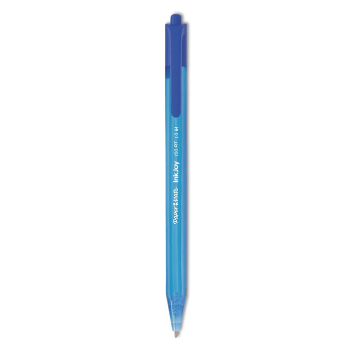 Paper Mate InkJoy 100 RT Ballpoint Pen, Retractable, Medium 1 mm, Blue Ink, Blue Barrel, Dozen
