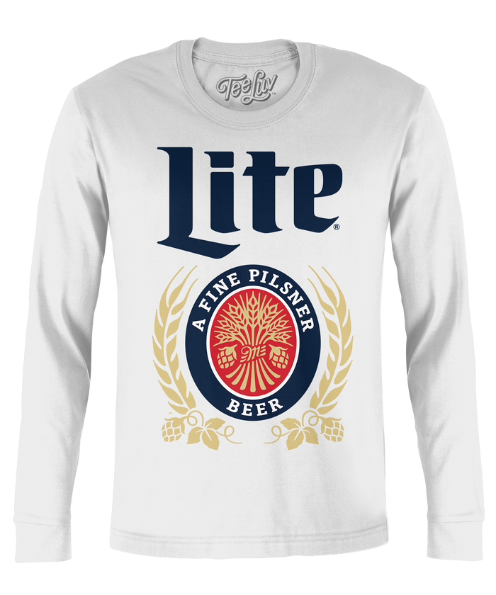 Miller Lite Beer Long Sleeve T-Shirt - White by Tee Luv