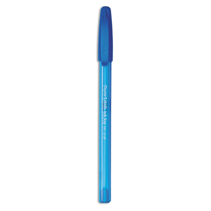Paper Mate InkJoy 100 Ballpoint Pen, Stick, Medium 1 mm, Blue Ink, Blue Barrel, Dozen