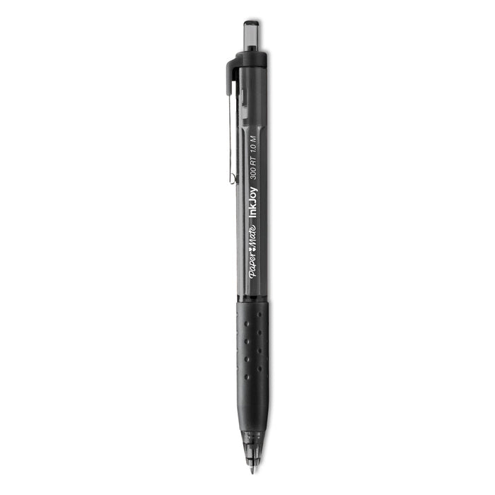 Paper Mate InkJoy 300 RT Ballpoint Pen, Refillable, Retractable, Medium 1 mm, Black Ink, Black Barrel, Dozen