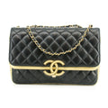 Chanel Double Flap Bag Quilted Lamb Skin Black &amp; Gold Large 28 Series-#2708 by Bolt Boutique