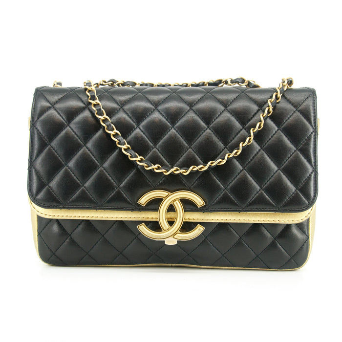 Chanel Double Flap Bag Quilted Lamb Skin Black &amp; Gold Large 28 Series-#2708 by Bolt Boutique