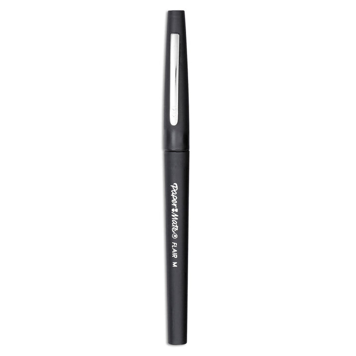 Paper Mate Point Guard Flair Felt Tip Porous Point Pen, Stick, Medium 0.7 mm, Black Ink, Black Barrel, 36/Box