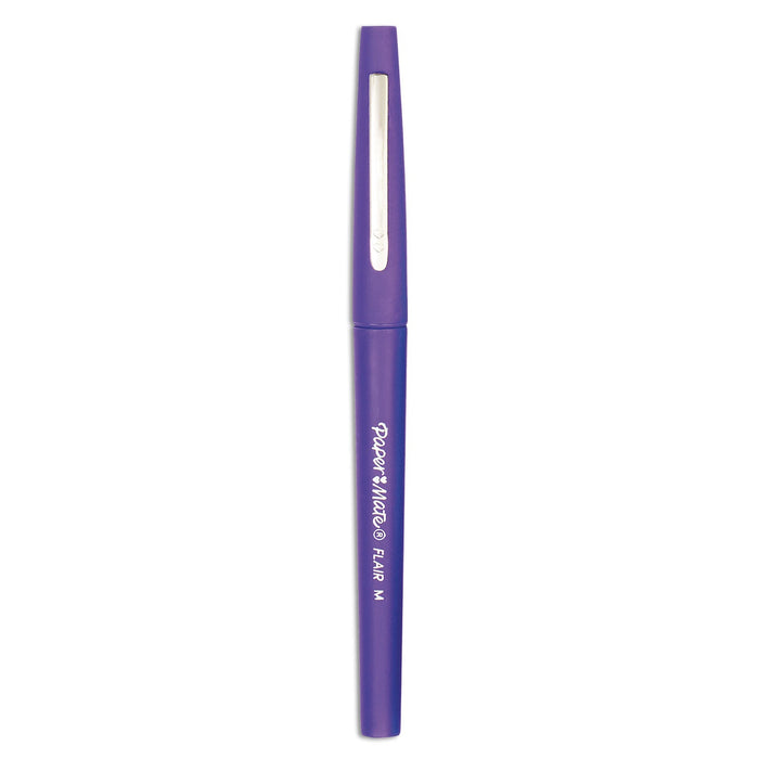 Paper Mate Point Guard Flair Felt Tip Porous Point Pen, Stick, Medium 0.7 mm, Purple Ink, Purple Barrel, Dozen
