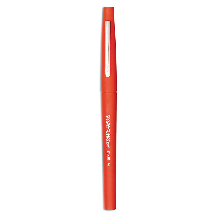 Paper Mate Point Guard Flair Felt Tip Porous Point Pen, Stick, Medium 0.7 mm, Red Ink, Red Barrel, Dozen