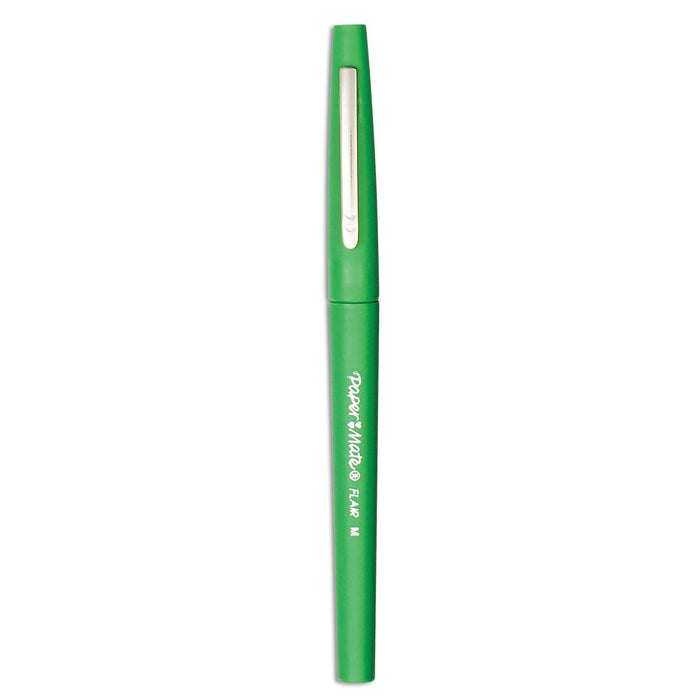 Paper Mate Point Guard Flair Felt Tip Porous Point Pen, Stick, Medium 0.7 mm, Green Ink, Green Barrel, Dozen