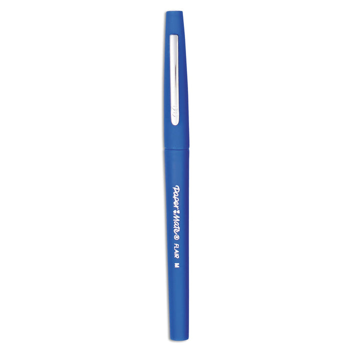 Paper Mate Point Guard Flair Felt Tip Porous Point Pen, Stick, Medium 0.7 mm, Blue Ink, Blue Barrel, Dozen