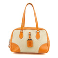 Prada Beige / Orange Canvas &amp; Leather Boston Bowler Bag #2714 by Bolt Boutique